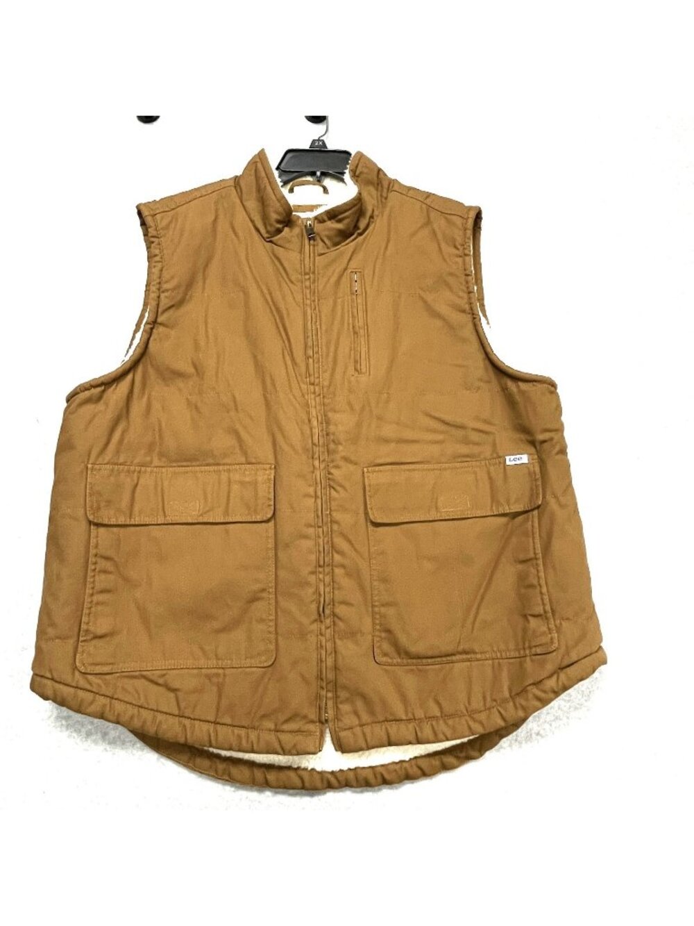 Lee Sherpa Lined Workwear Vest Men's Size XL Brown Cotton Full Zip Utility